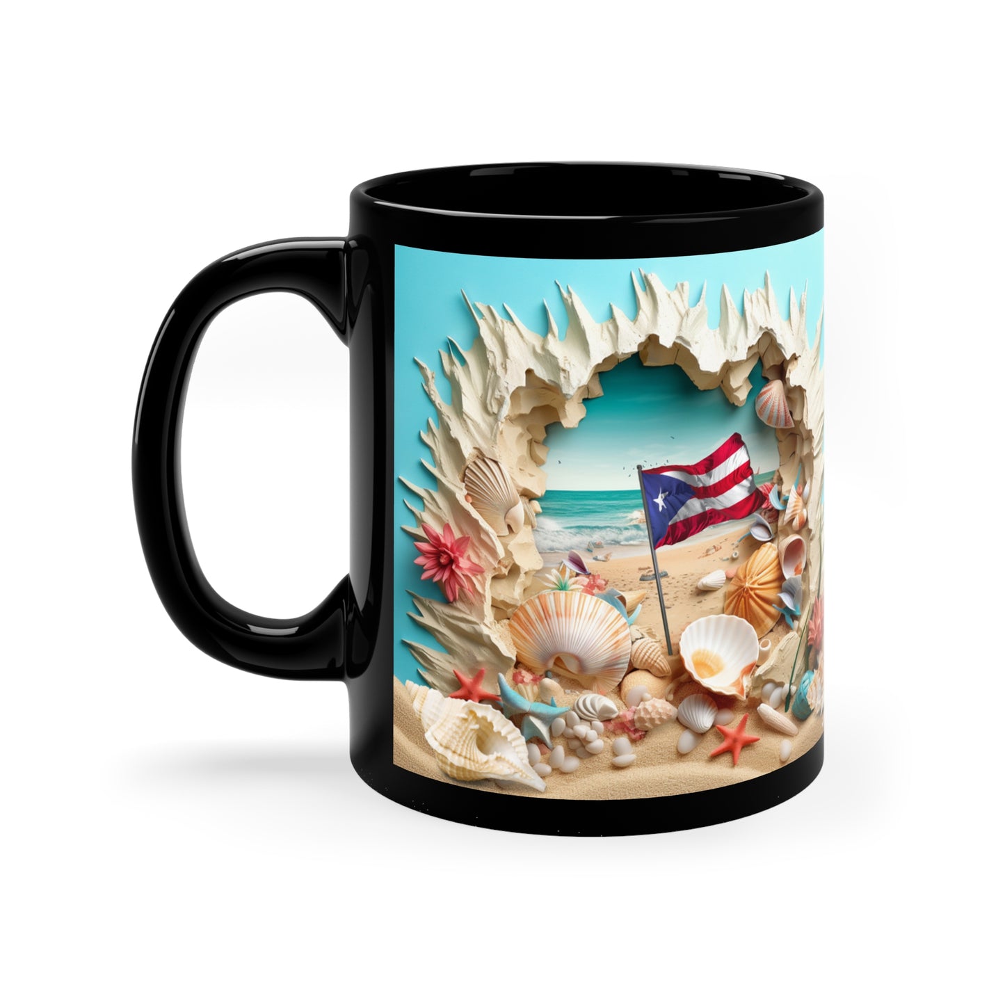 BEACH WITH PUERTO RICAN FLAG MUG - 3D MUGS - Free Shipping