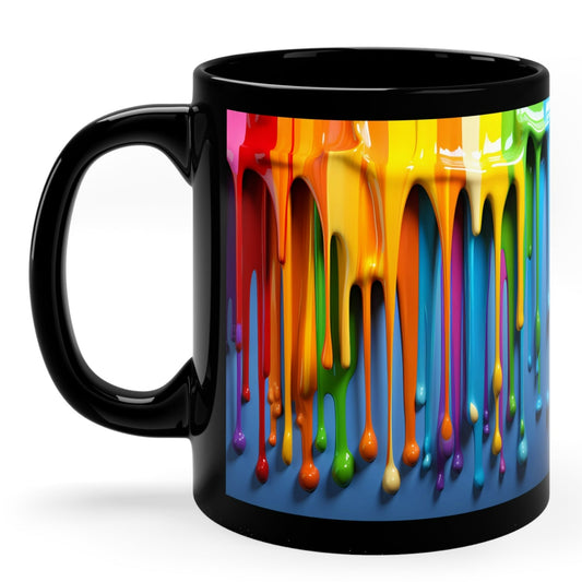 RAINBOW DRIP MUG - COLORFUL ARTISTIC CUP GLOSSY BLACK | MUGSCITY23