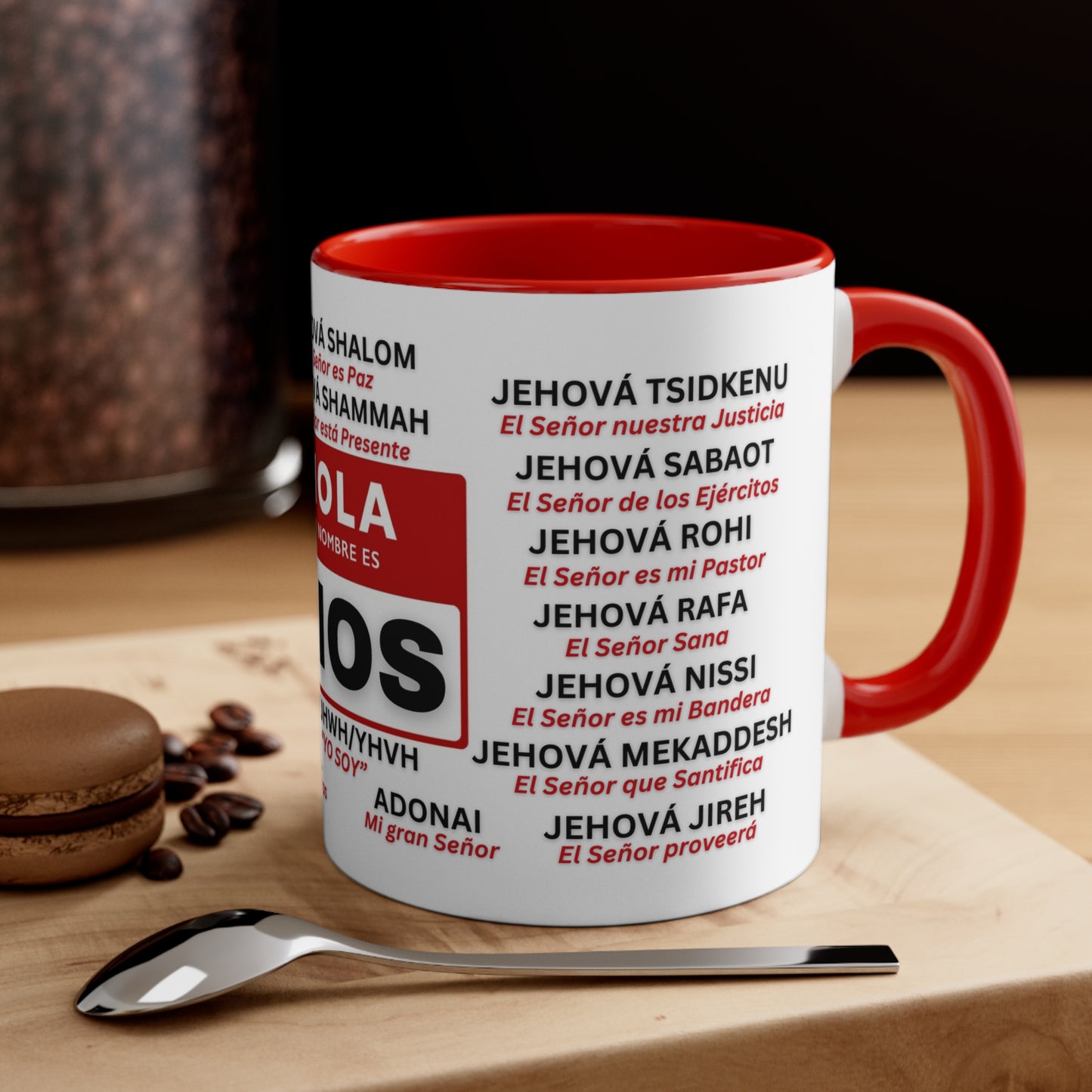 21 NOMBRES de DIOS Mug Spanish 21 Names of God Coffee Mugs Christian Religious Gifts - Red