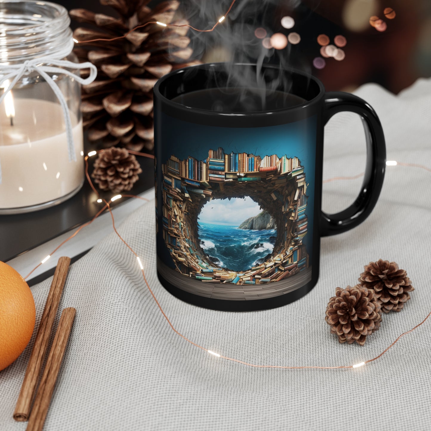 AMAZING LIBRARY AND THE SEA 3D MUG #2 - MUGSCITY - Free Shipping