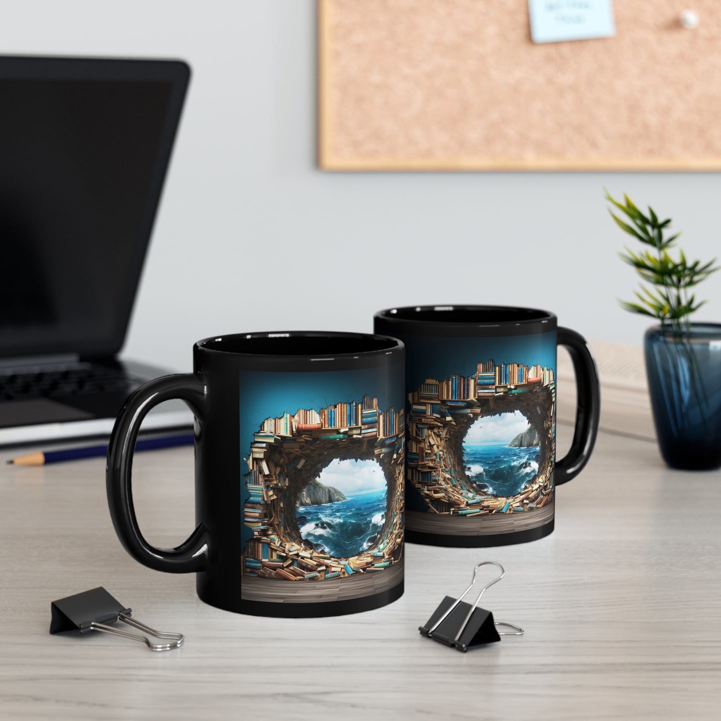 OCEAN VIEW BOOK TUNNEL MUG FOR READING AND SEA LOVERS | MUSGCITY 23