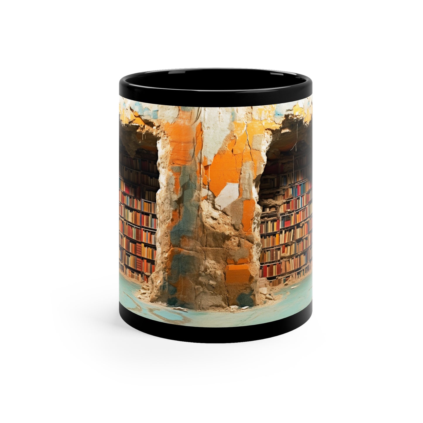BOOKSHELF CAVE MUG - 3D LIBRARY BEHIND CRACKED WALL | MUGSCITY 23