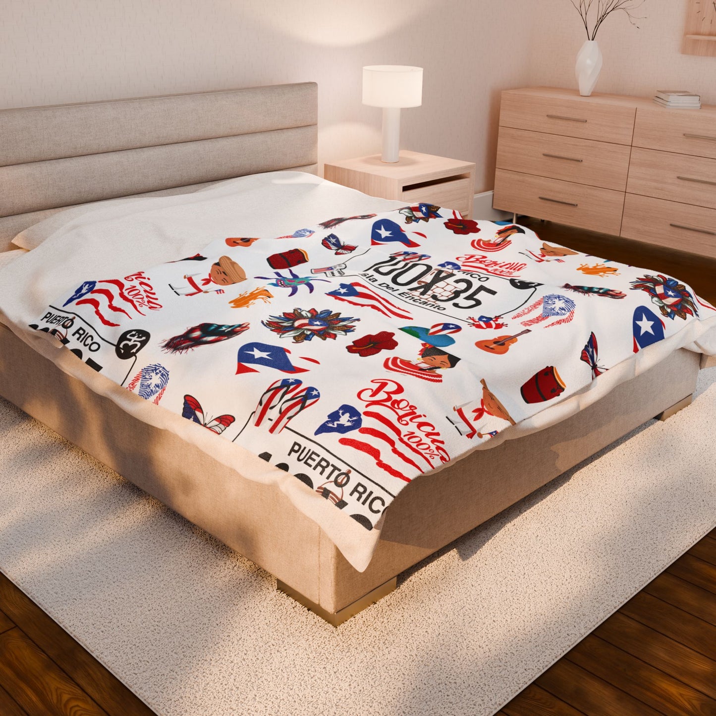 Puerto Rican Elements Blanket – Coquí, Flag, Vejigante – 4everboricua - Frisa Boricua Puerto Rico PR