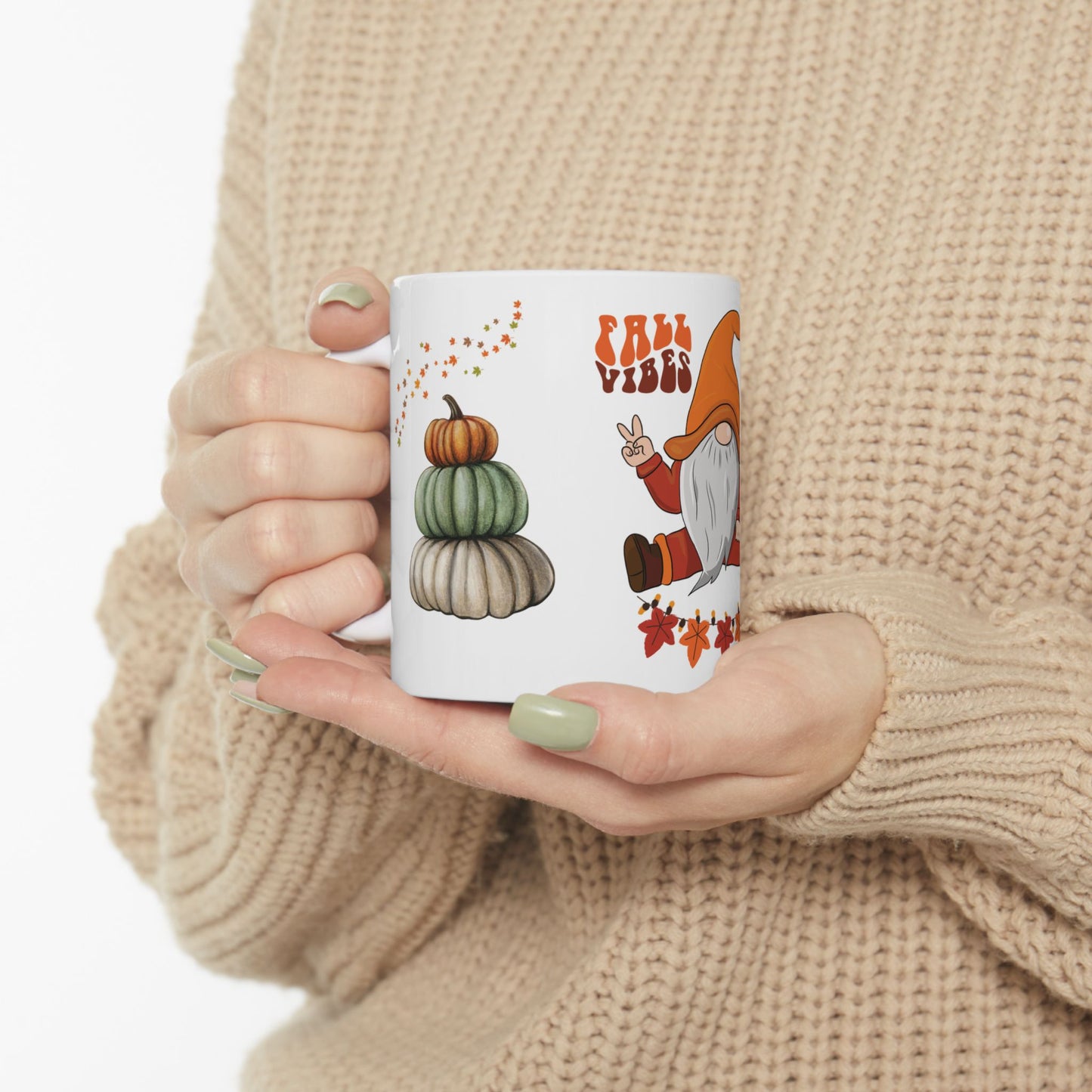 Fall Vibes Mug – Gnome Coffee Cup with Pumpkins & Autumn Leaves | MUGSCITY23
