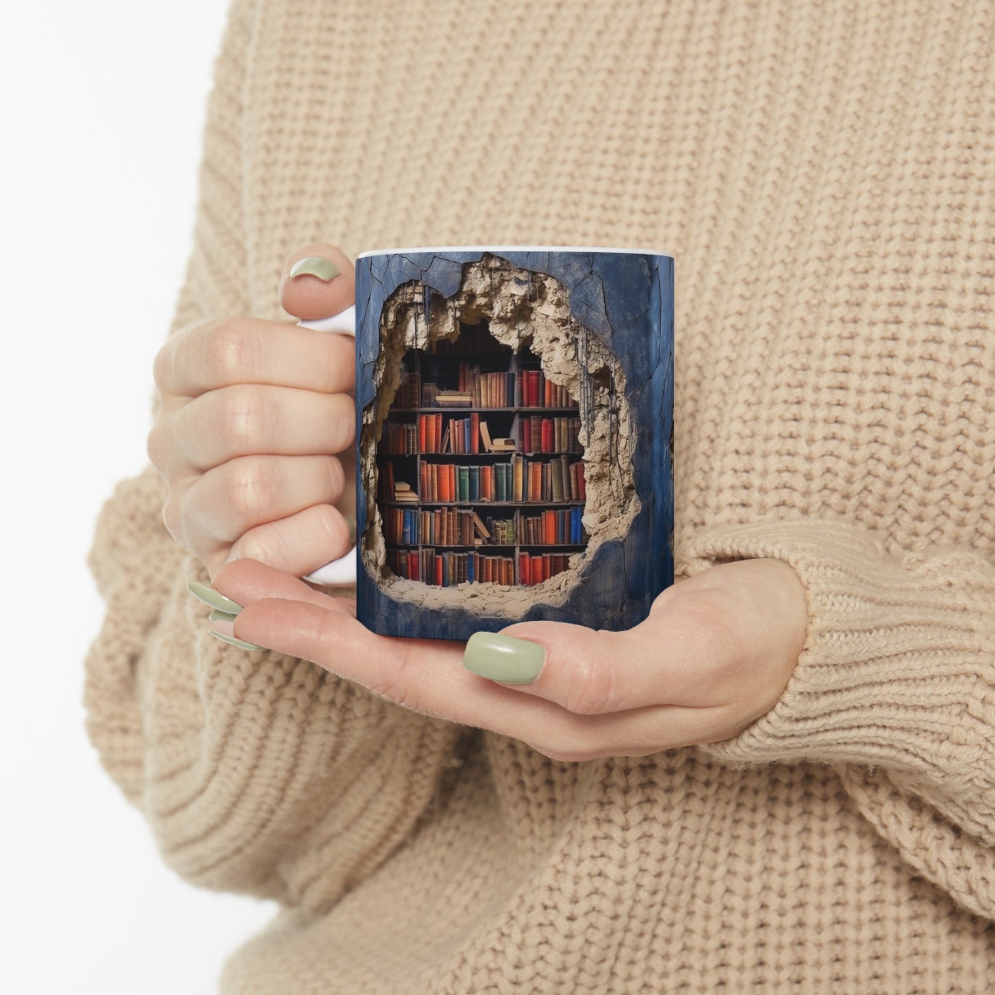 AMAZING 3D LIBRARY CUP COFFEE MUG BOOK LOVERS GIFTS|MUSGCITY23 (WHITE)