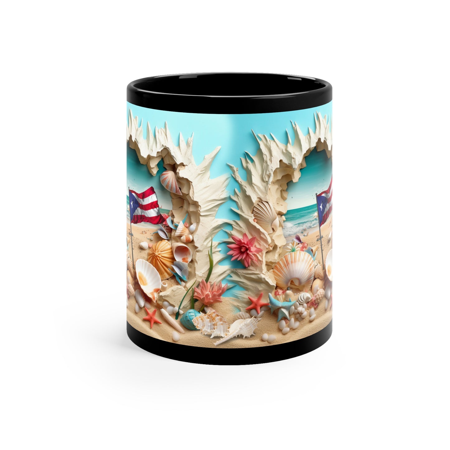 BEACH WITH PUERTO RICAN FLAG MUG - 3D MUGS - Free Shipping