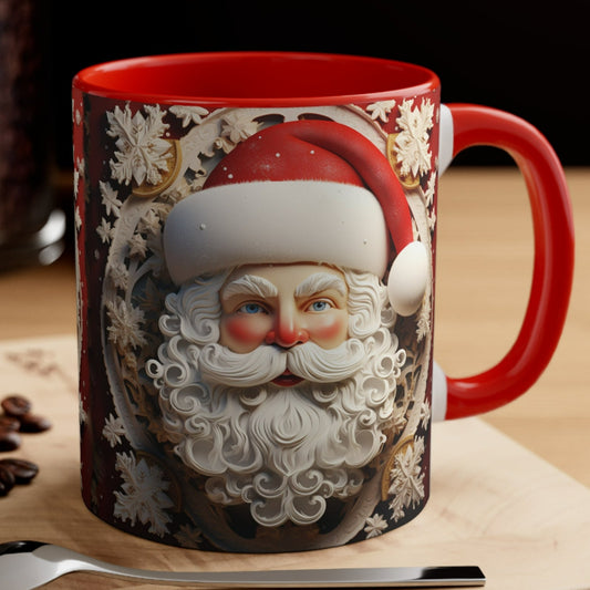 Christmas mug with vintage Santa Claus face and 3D snowflake textured design