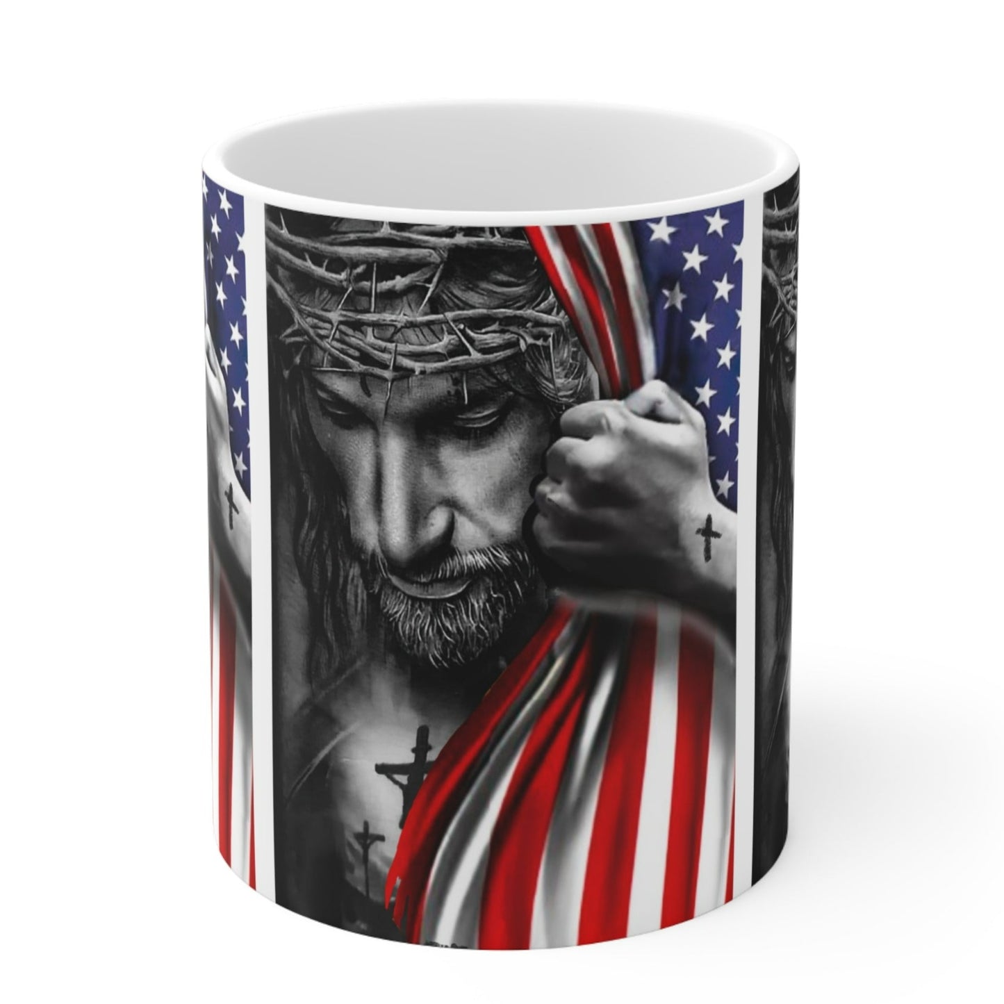 JESUS HUGGING USA FLAG MUG - MUGSCITY - Free Shipping