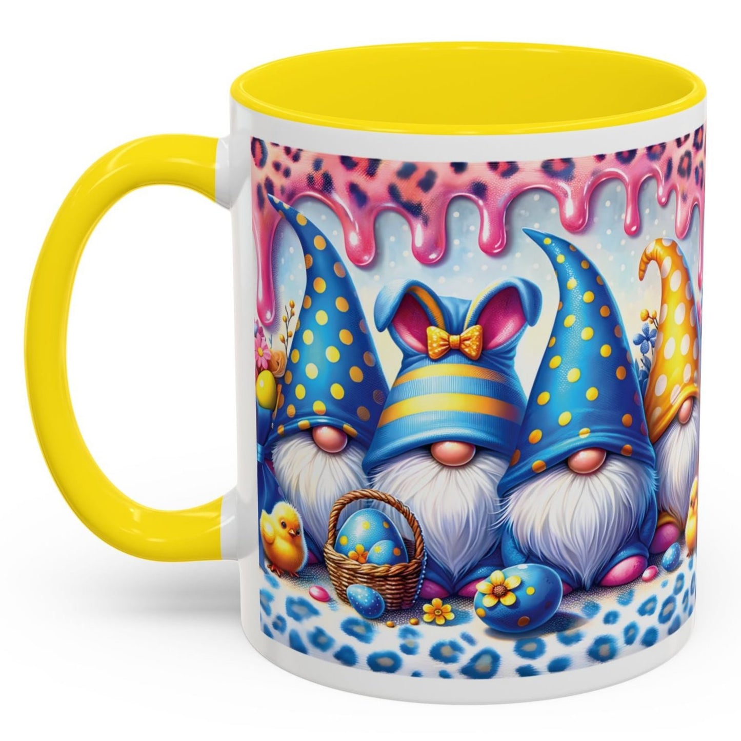 Coffee Mug Easter Gnome Cup 11oz Ceramic Blue, Yellow