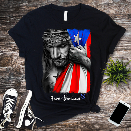 JESUS WITH PUERTO RICAN FLAG Unisex Puerto Rico Boricua 4everboricua Shirt - XS to 5XL