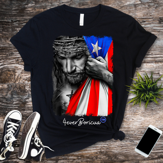 JESUS WITH PUERTO RICAN FLAG UNISEX SHIRT | 4EVERBORICUA