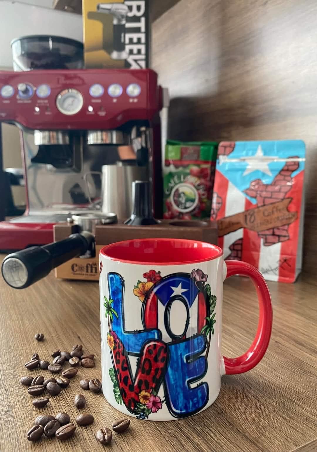 LOVE PUERTO RICO Mug with Puerto Rican Elements - Mugscity - Free Shipping - Available with Red, Blue or Black Accents