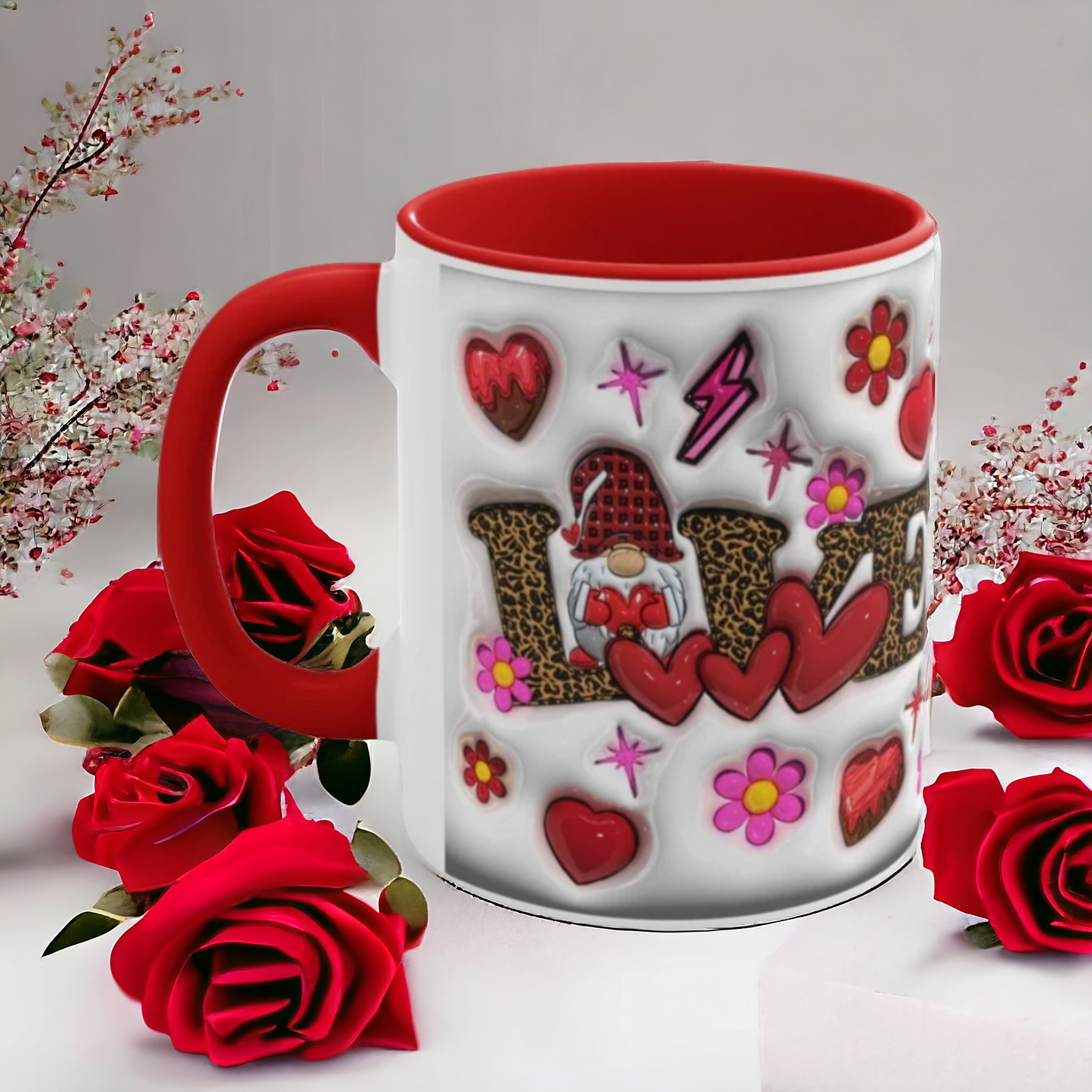 VALENTINE GNOME LOVE MUG CUTE HEARTS & FLOWERS GIFT CUP | MUSGCITY 23