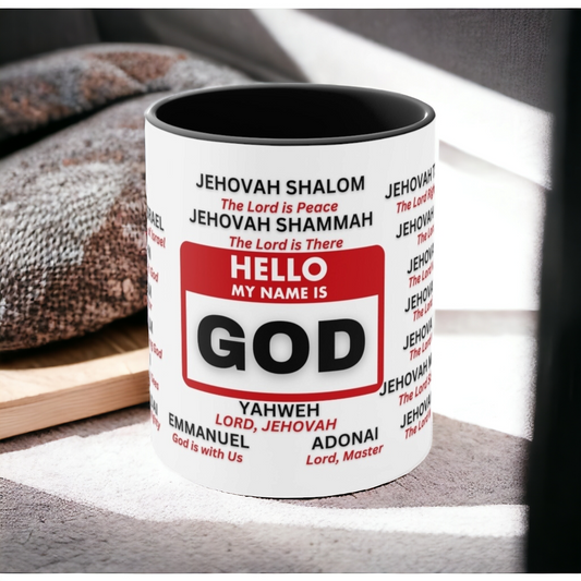 21 Names of God Christian Mug – Jehovah, Yahweh, Adonai - Black Accent - Mugscity23