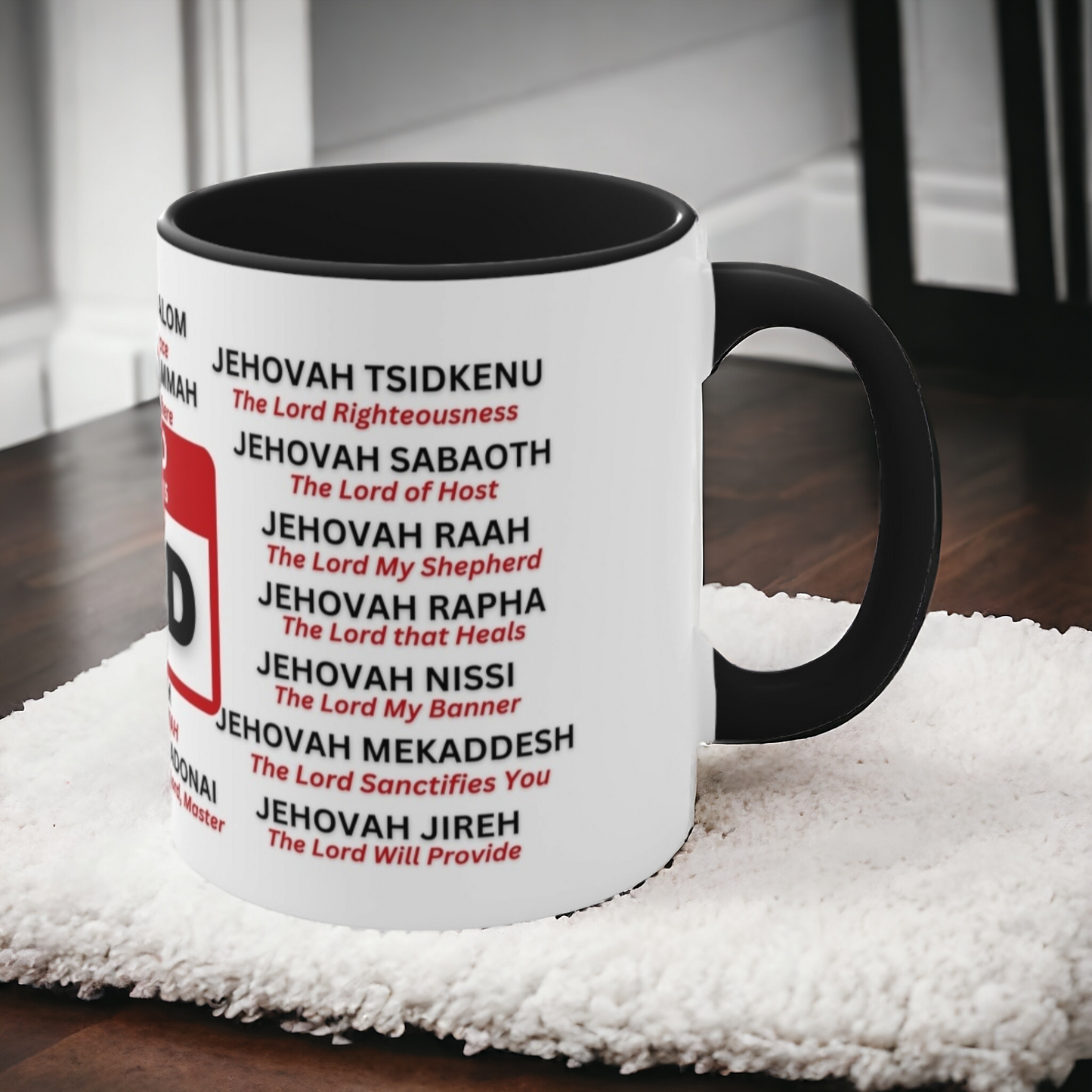 21 Names of God Christian Mug – Jehovah, Yahweh, Adonai - Black Accent - Mugscity23
