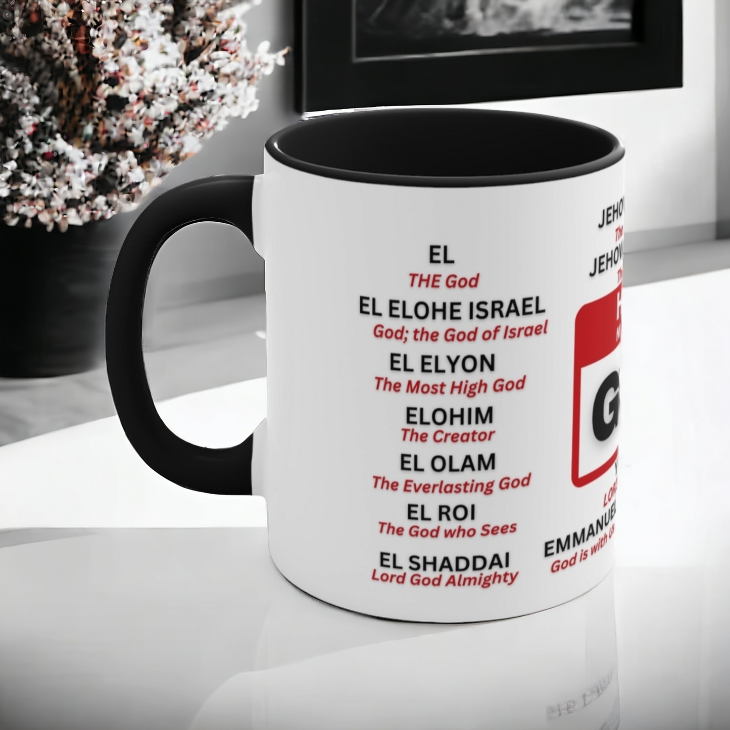 21 NAMES OF GOD Mug God names Mugs Christian Mug Religious Black