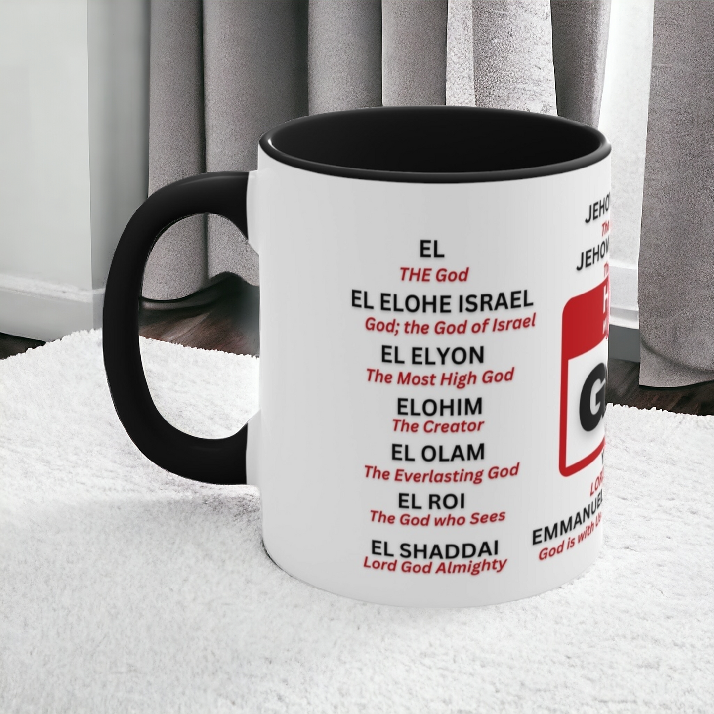 21 NAMES OF GOD Mug God names Mugs Christian Mug Religious Black