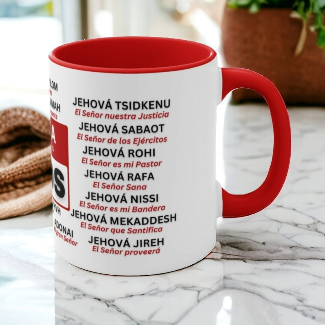 21 NOMBRES de DIOS Mug Spanish 21 Names of God Coffee Mugs Christian Religious Gifts - Red