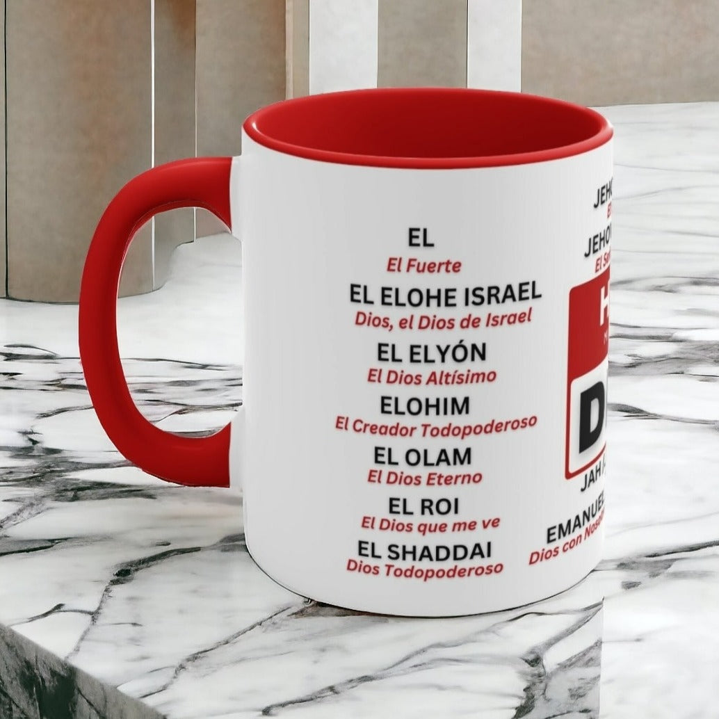 21 NOMBRES de DIOS Mug Spanish 21 Names of God Coffee Mugs Christian Religious Gifts - Red