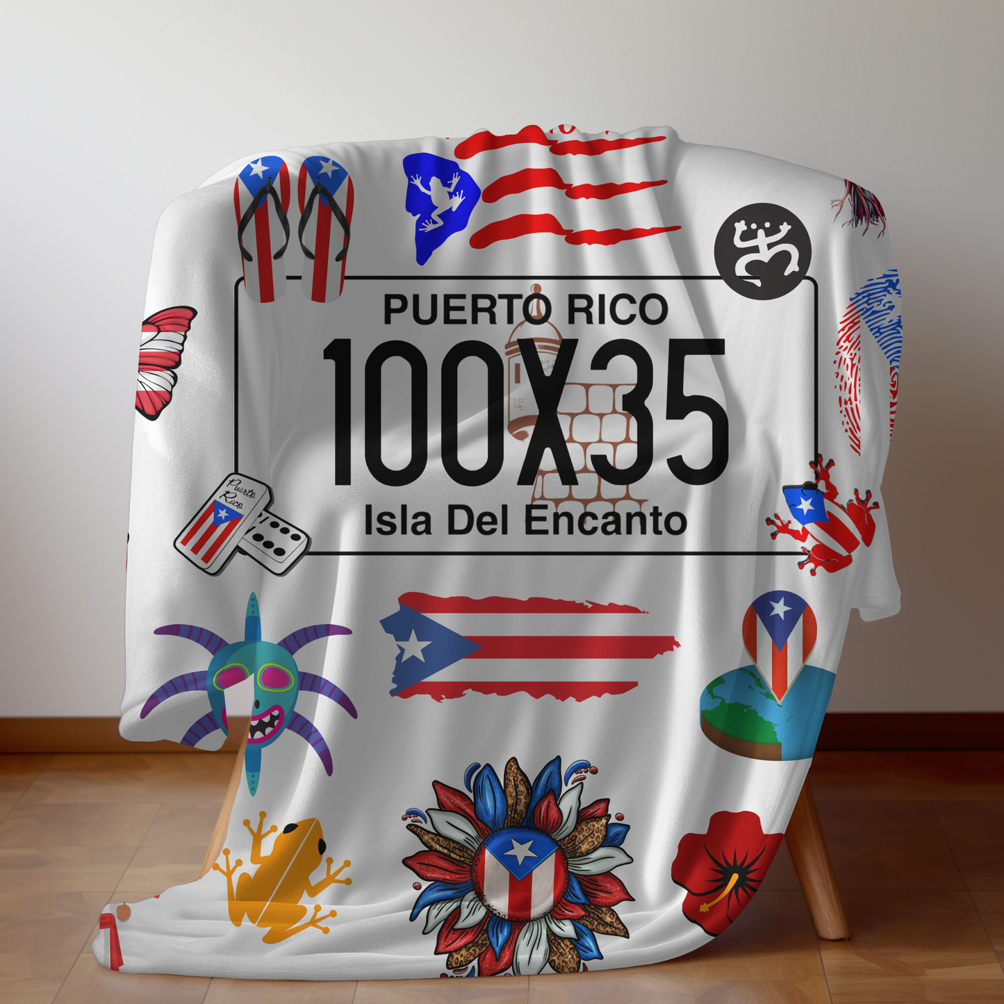 Puerto Rican Elements Blanket – Coquí, Flag, Vejigante – 4everboricua - Frisa Boricua Puerto Rico PR