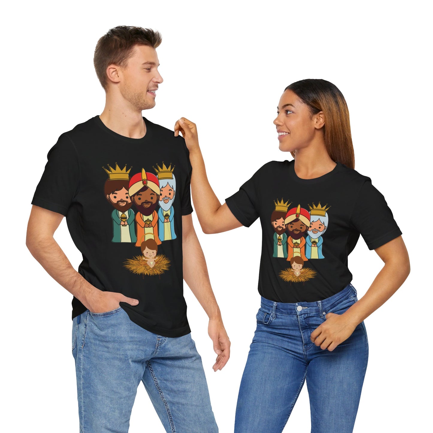 3 THREE KINGS WITH JESUS BLACK UNISEX SHIRT Sizes XS to 5XL Camiseta Reyes Magos Free Shipping