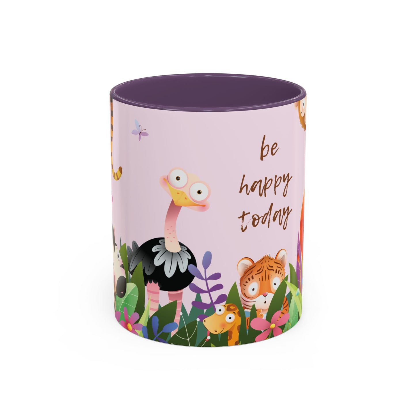 Be Happy Today Animal Jungle Accent Cup Coffee Mug - Accents in yellow, orange, blue and purple