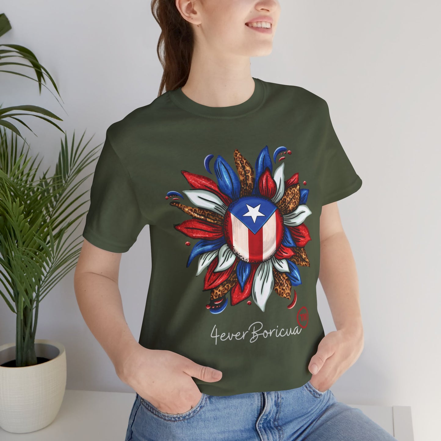 PUERTO RICAN BLOOMING FLAG Military Green Unisex Puerto Rico Boricua Shirt 4everBoricua™️