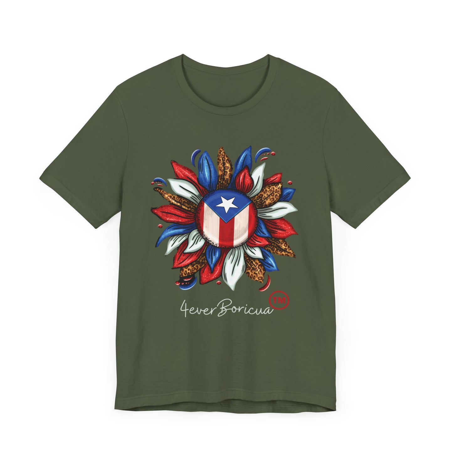 PUERTO RICAN BLOOMING FLAG Military Green Unisex Puerto Rico Boricua Shirt 4everBoricua™️