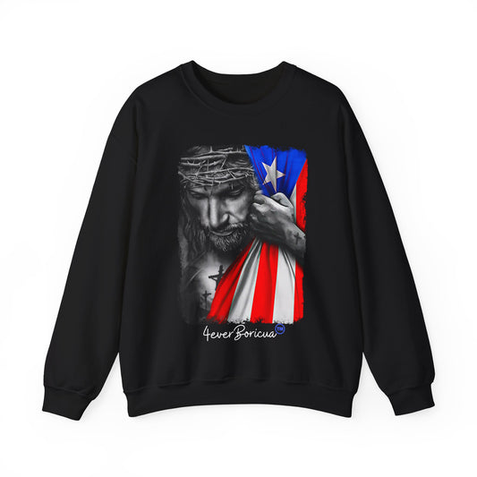 JESUS HOLDING PUERTO RICAN FLAG UNISEX SWEATSHIRT 4EVERBORICUA PUERTO RICO CHRISTIAN SHIRT