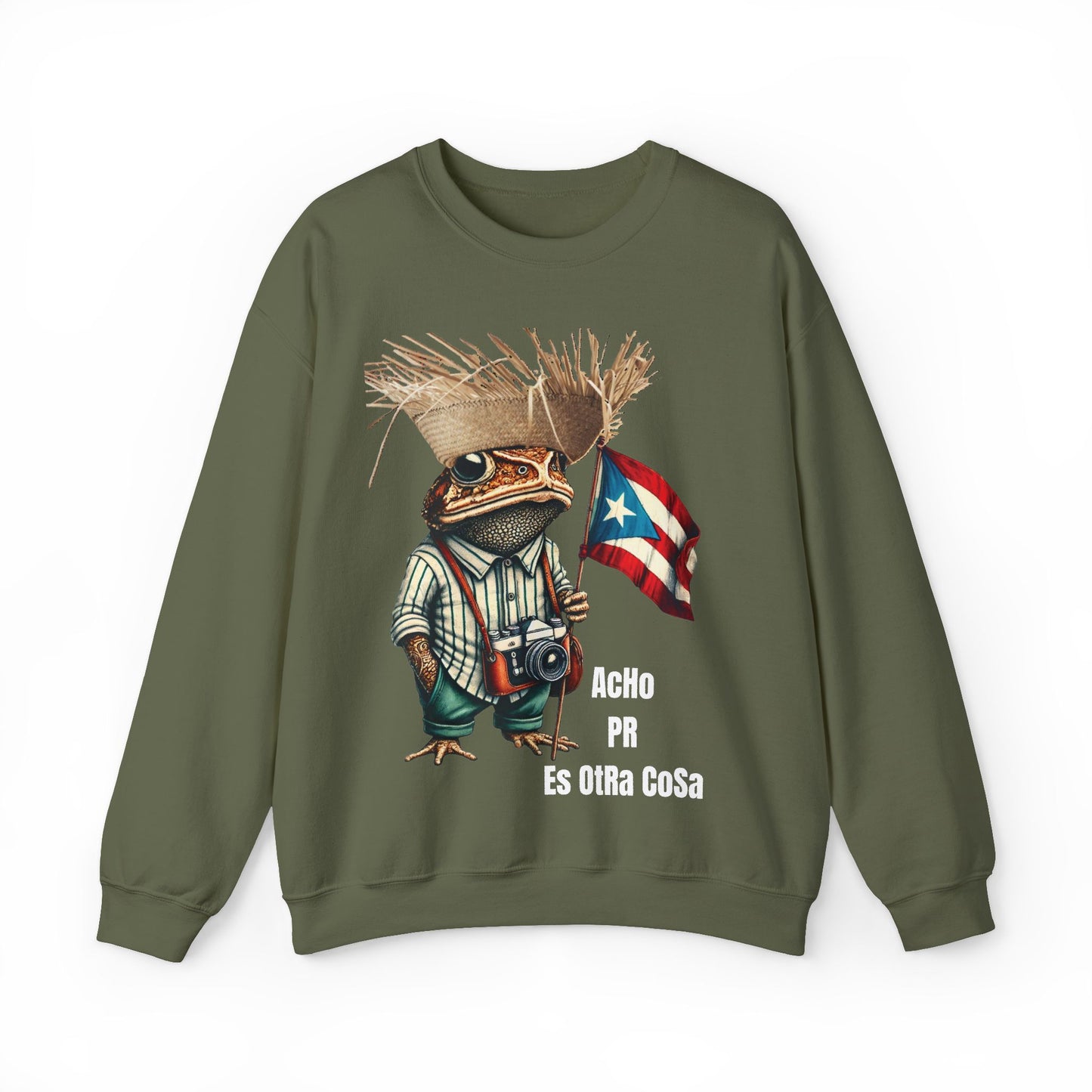 ACHO PR Es OTRA Cosa Puerto Rico Sweatshirt | Boricua Pride Unisex Military Green Crewneck | Sapo Concho 4everBoricua Exclusive Design