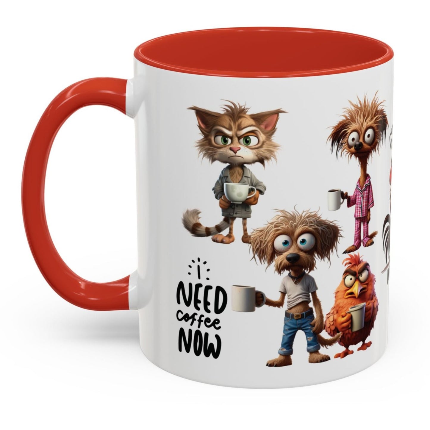 Funny Cup Coffee Mug for Coffee Lovers. Available with Black, Orange and Red accents.