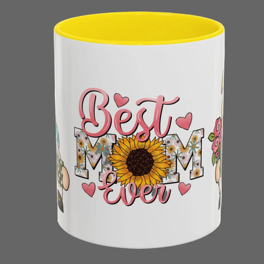 "Best Mom Ever 11oz ceramic mug with sunflower and gnome design – cute Mother’s Day gift by MUGSCITY23"