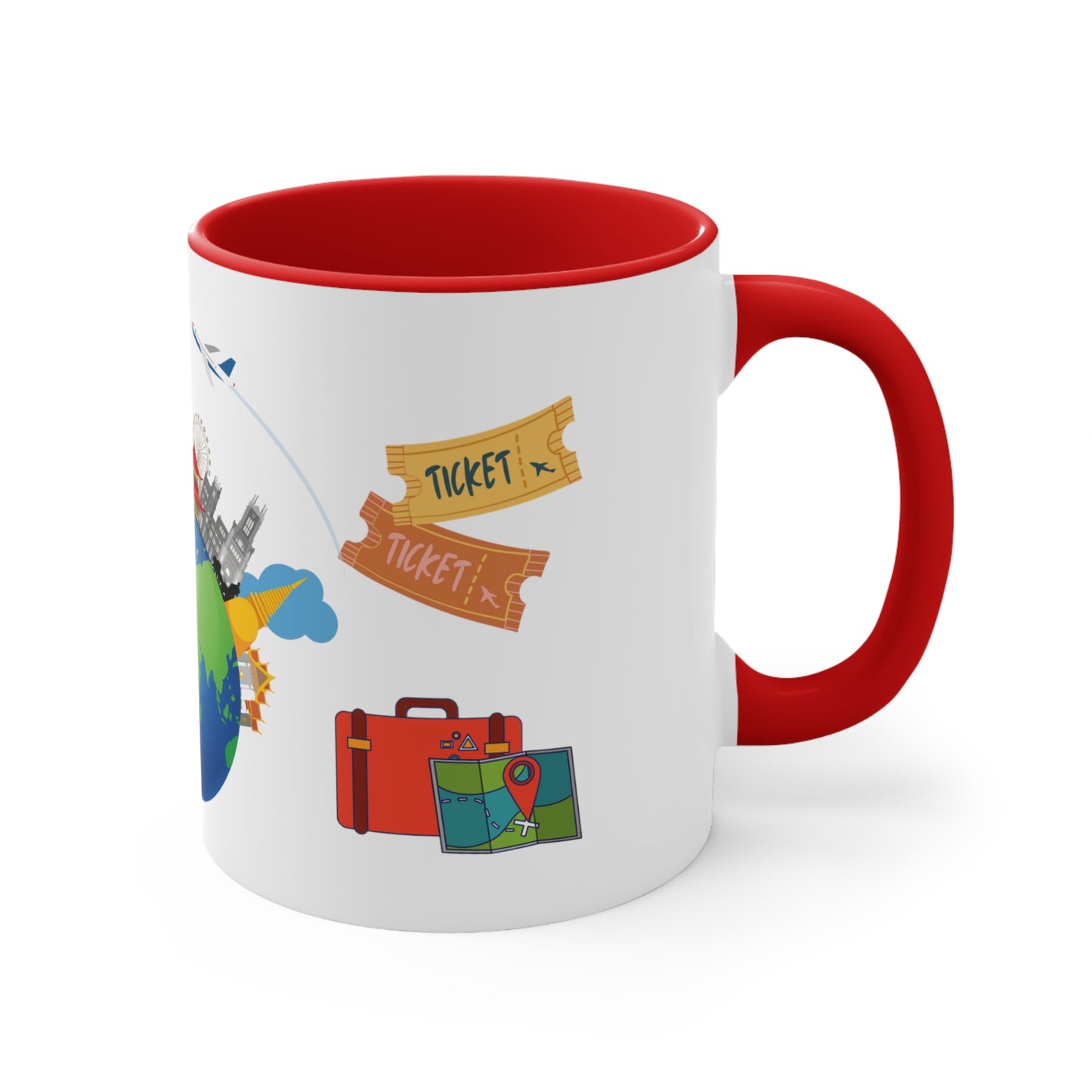 The TRAVEL LOVERS MUG - Available with Red, Blue and Navy Accents - Mugscity - Free Shipping