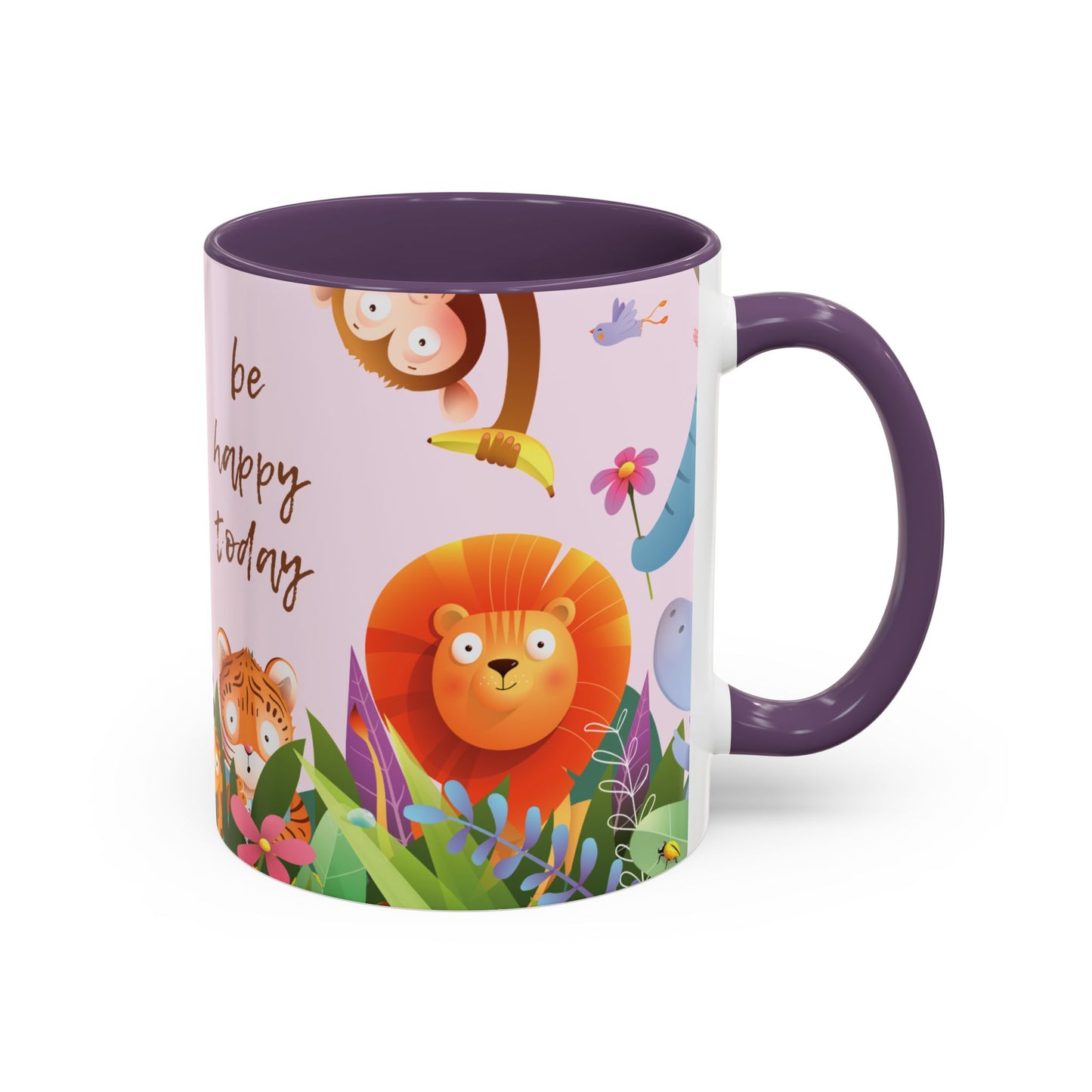 Be Happy Today Animal Jungle Accent Cup Coffee Mug - Accents in yellow, orange, blue and purple