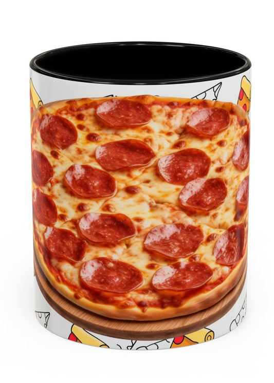 Cup Coffee Mug for Pizza Lovers 11oz - Red, Orange, Yellow and Black accent.