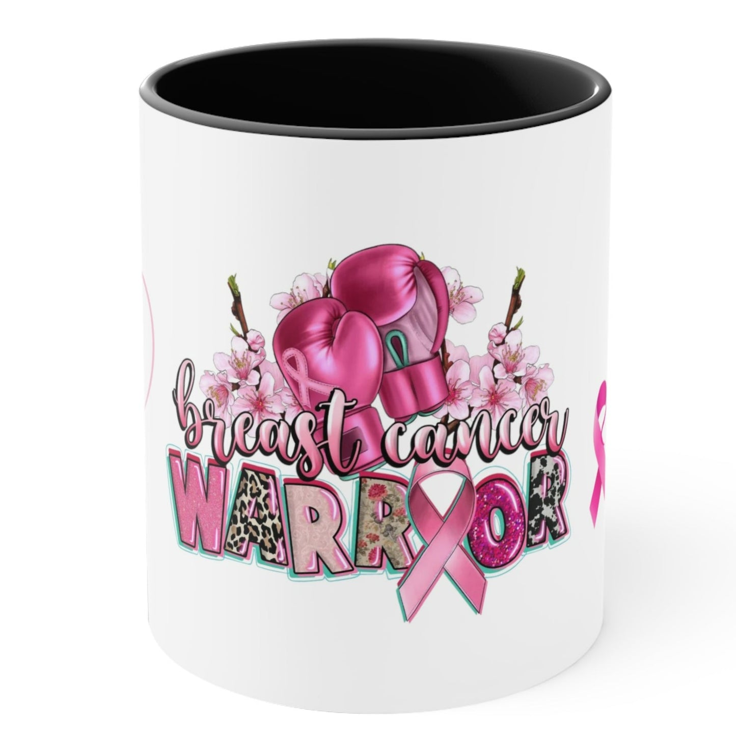 BREAST CANCER WARRIOR Mug - Pink, Red or Black accents in mug - MUGSCITY - Free Shipping