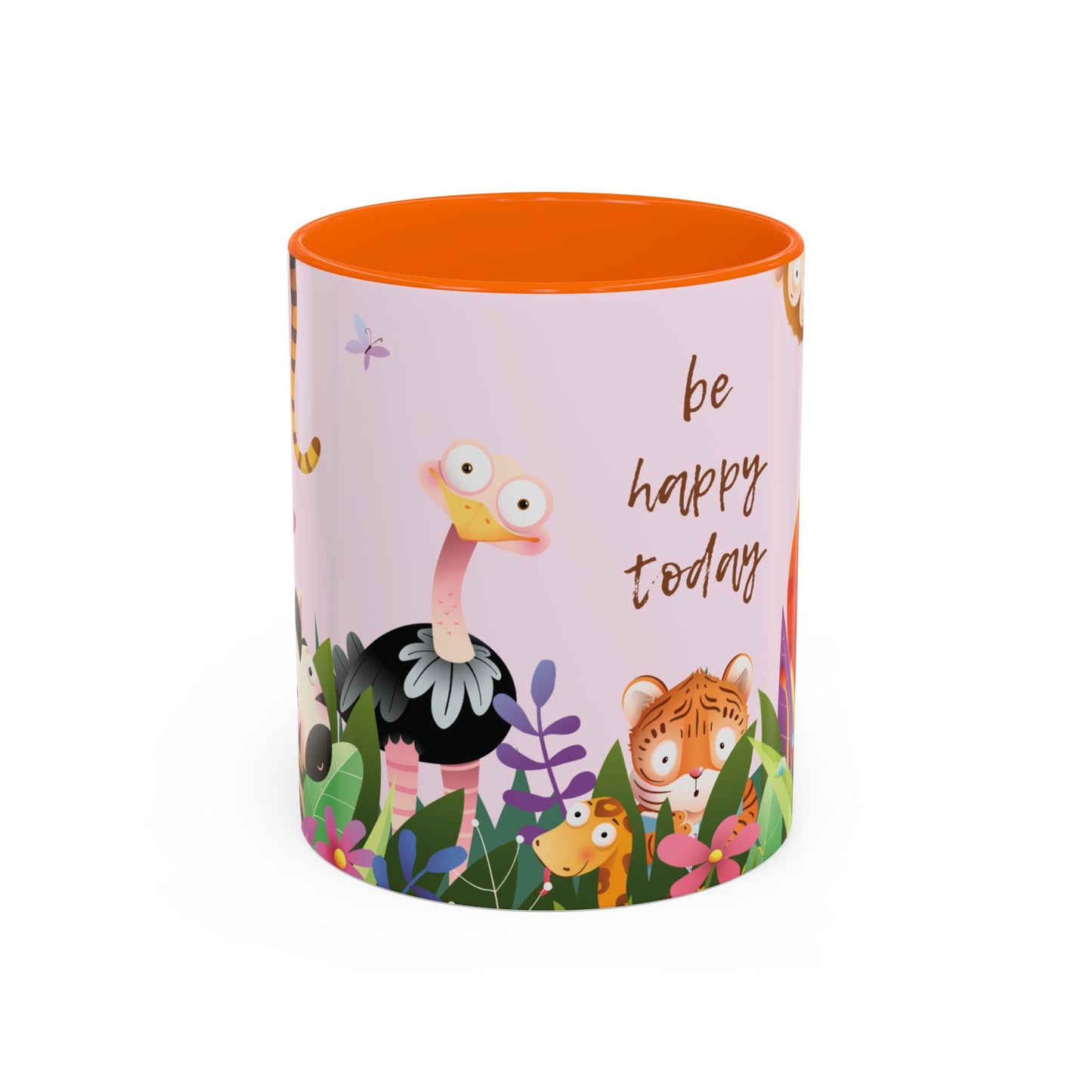 Be Happy Today Animal Jungle Accent Cup Coffee Mug - Accents in yellow, orange, blue and purple