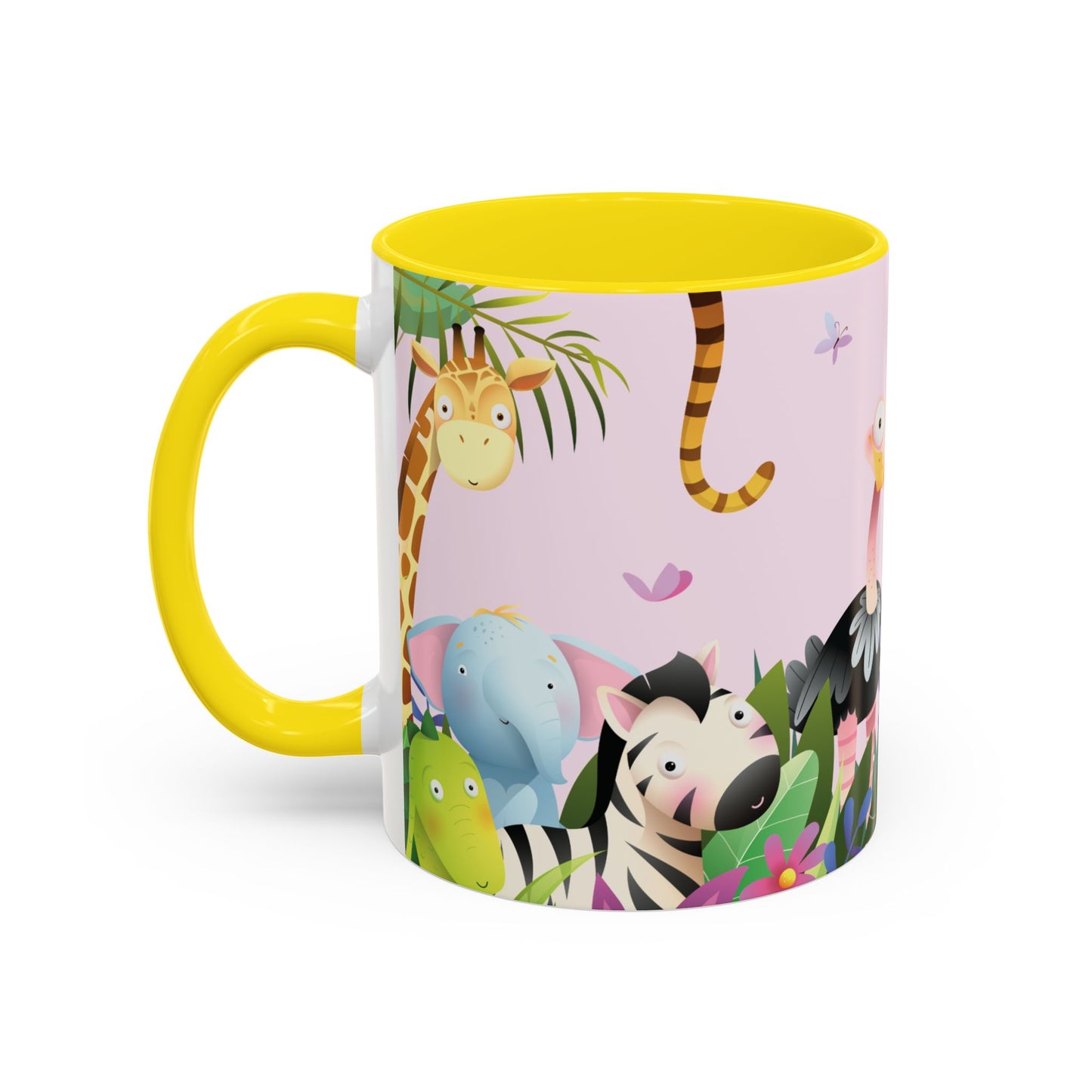 Be Happy Today Animal Jungle Accent Cup Coffee Mug - Accents in yellow, orange, blue and purple