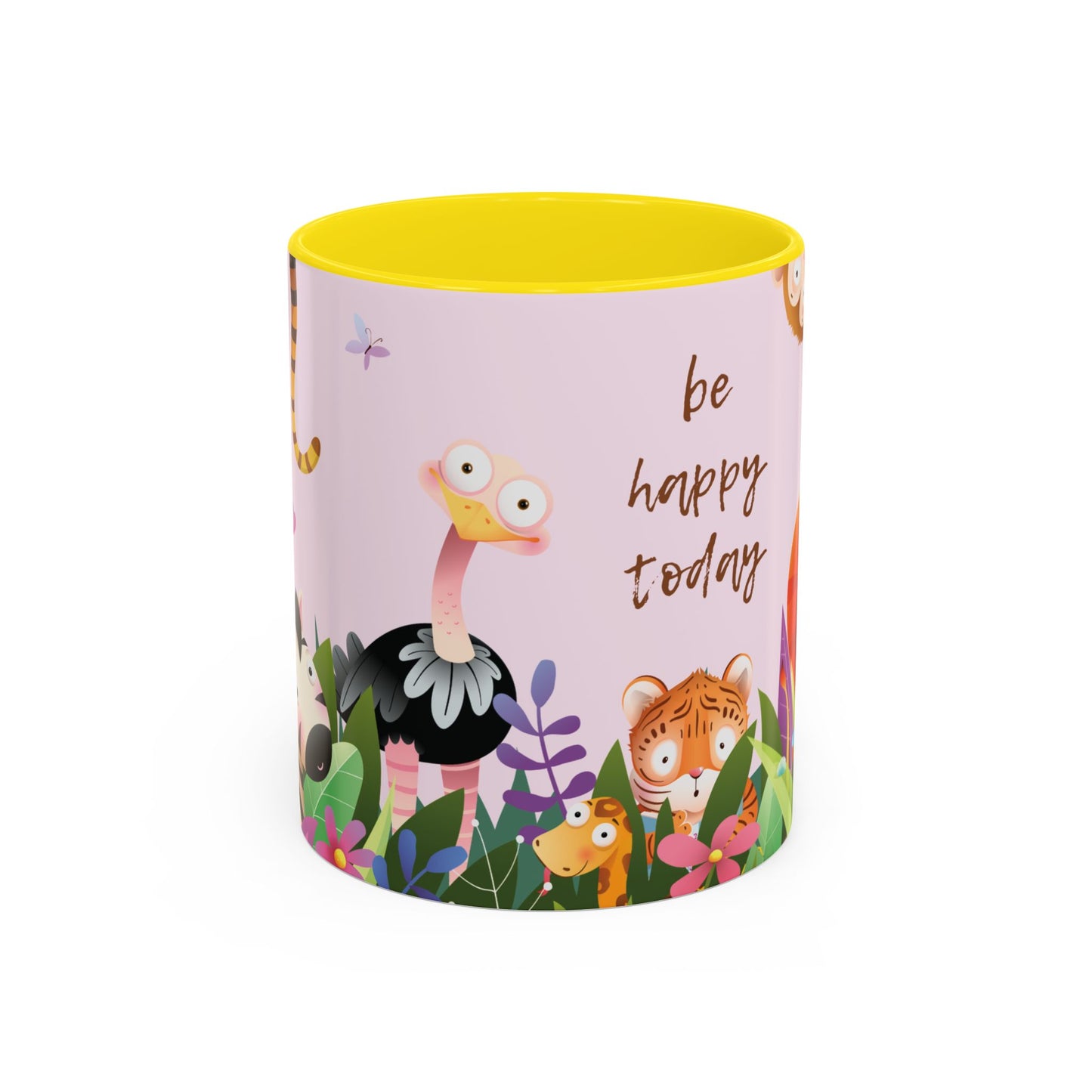 Be Happy Today Animal Jungle Accent Cup Coffee Mug - Accents in yellow, orange, blue and purple