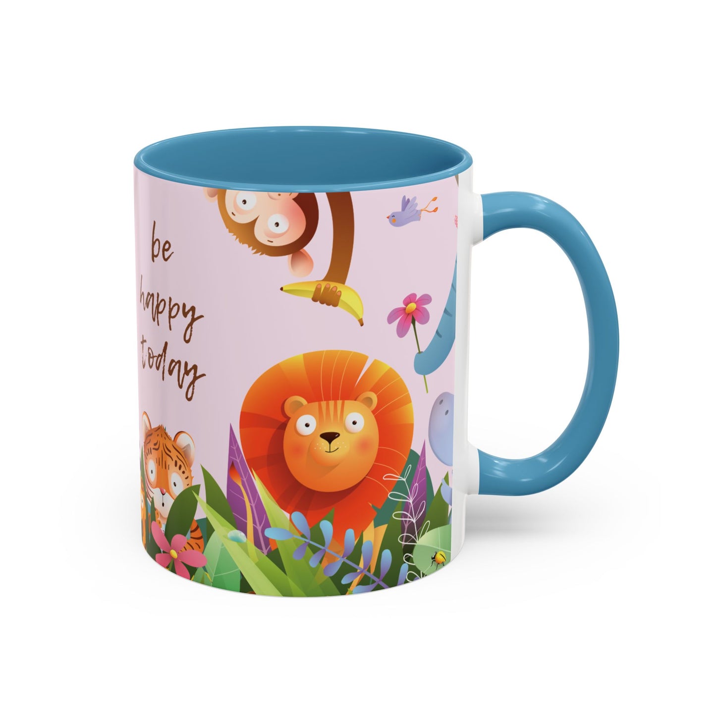 Be Happy Today Animal Jungle Accent Cup Coffee Mug - Accents in yellow, orange, blue and purple