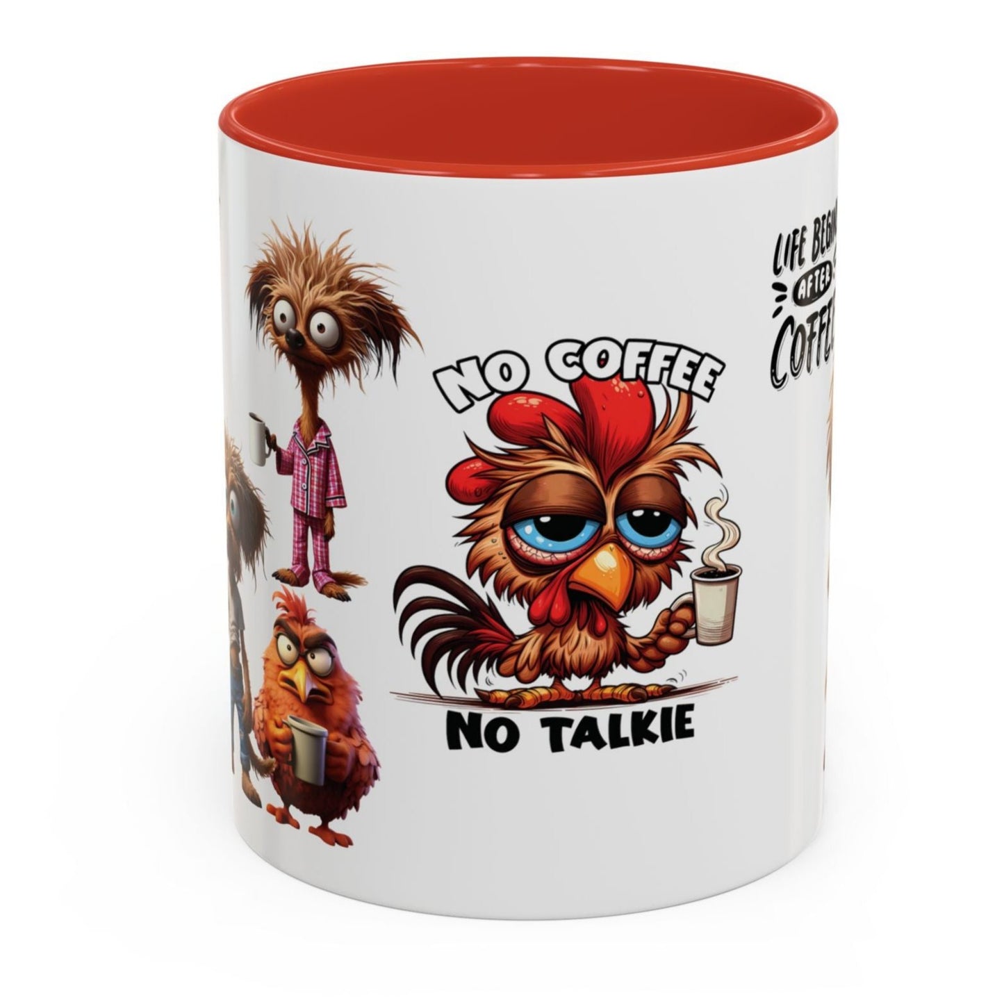 Funny Cup Coffee Mug for Coffee Lovers. Available with Black, Orange and Red accents.