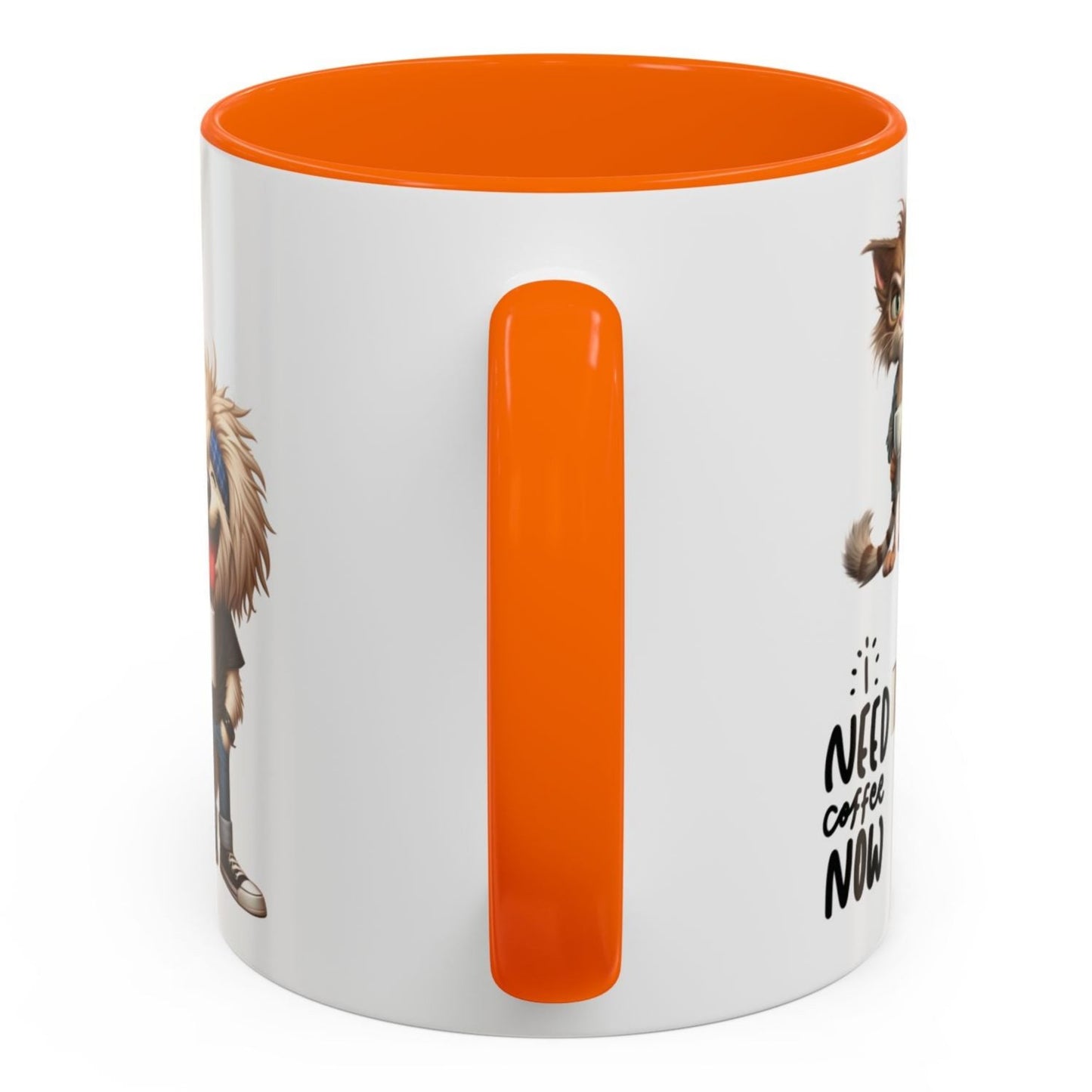 Funny Cup Coffee Mug for Coffee Lovers. Available with Black, Orange and Red accents.