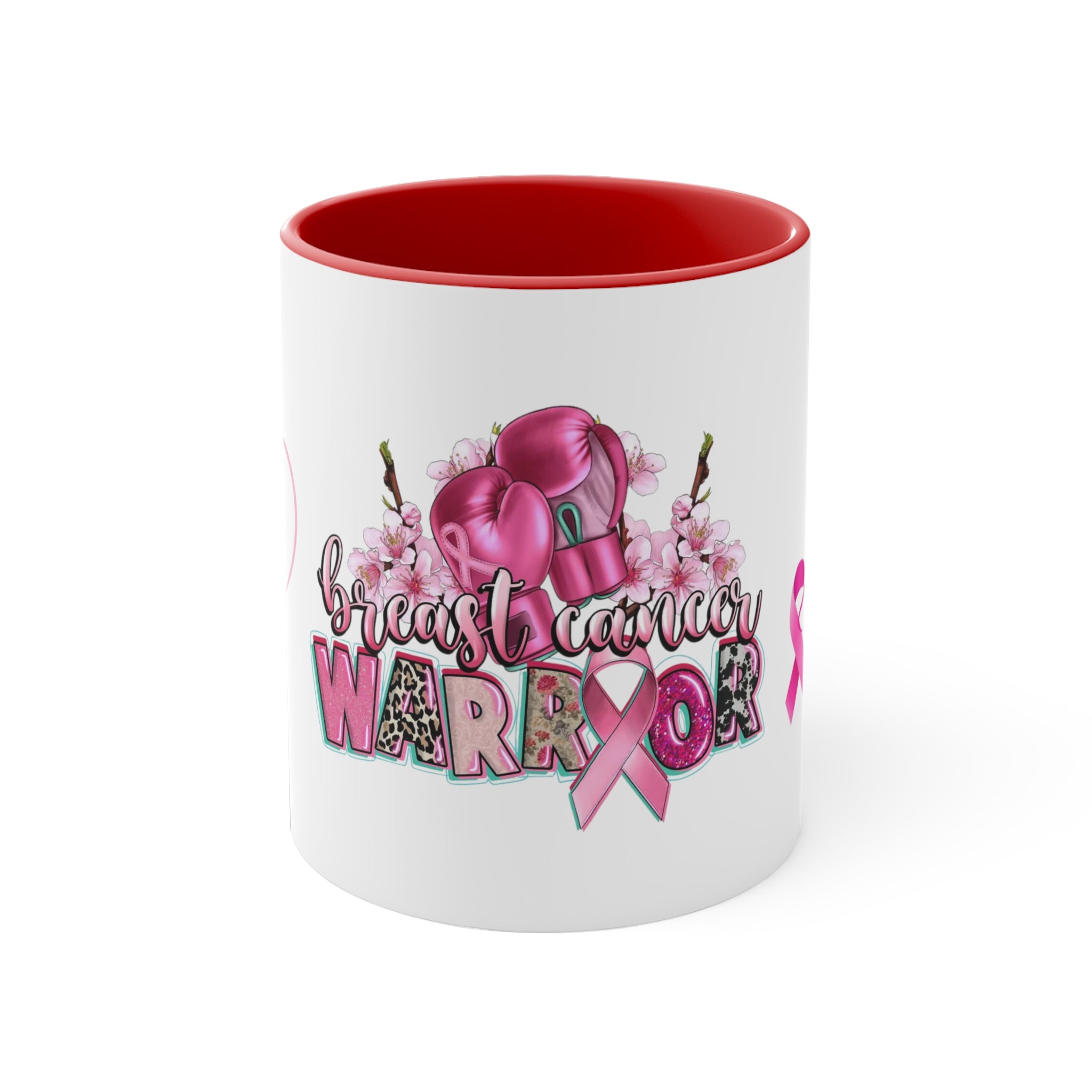 BREAST CANCER WARRIOR Mug - Pink, Red or Black accents in mug - MUGSCITY -  Free Shipping