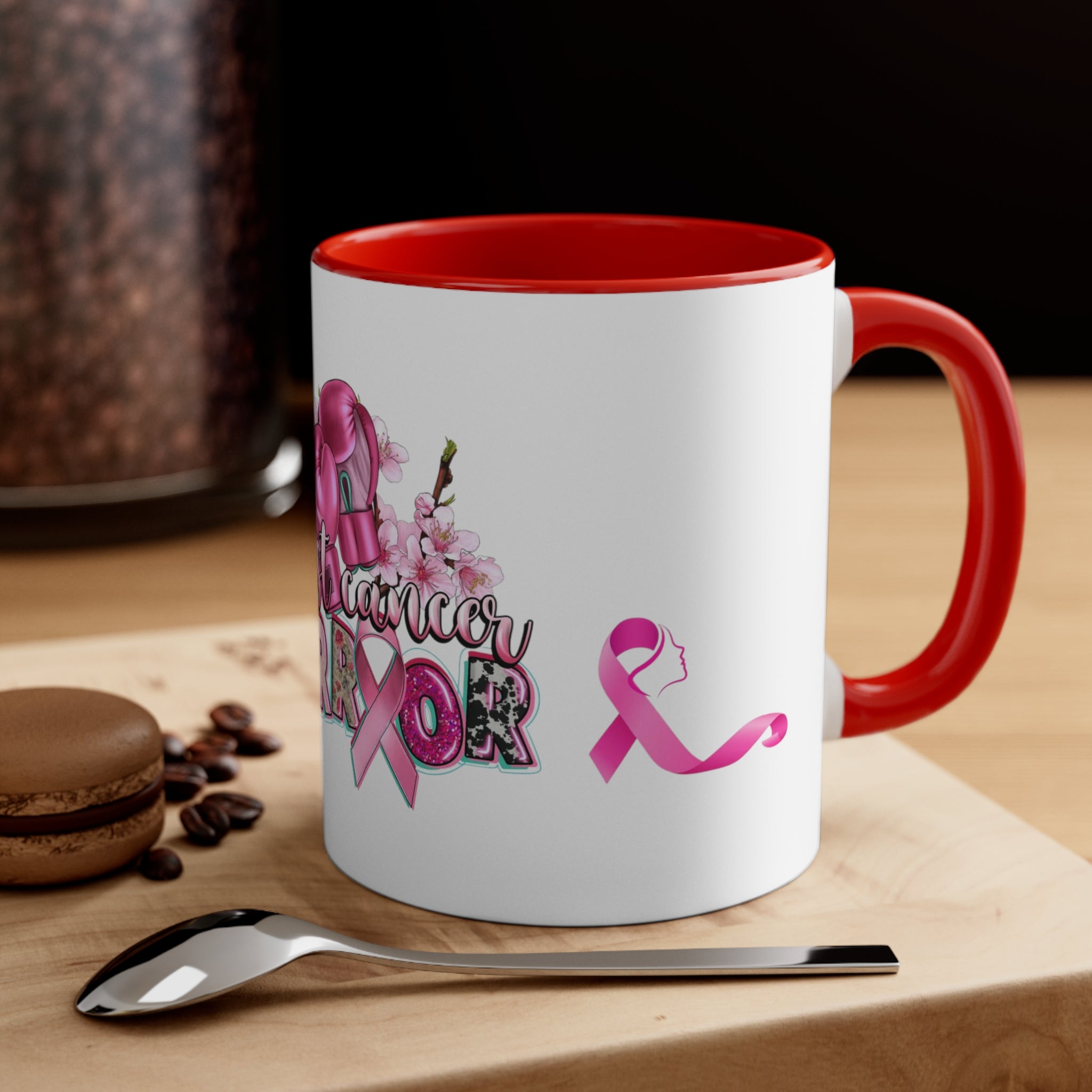 BREAST CANCER WARRIOR Mug - Pink, Red or Black accents in mug - MUGSCITY -  Free Shipping