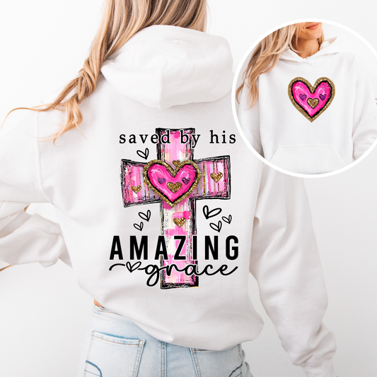 Saved by His Amazing Grace Heart Unisex Hoodie Sweatshirt Free Shipping! MUGSCITY AND MORE