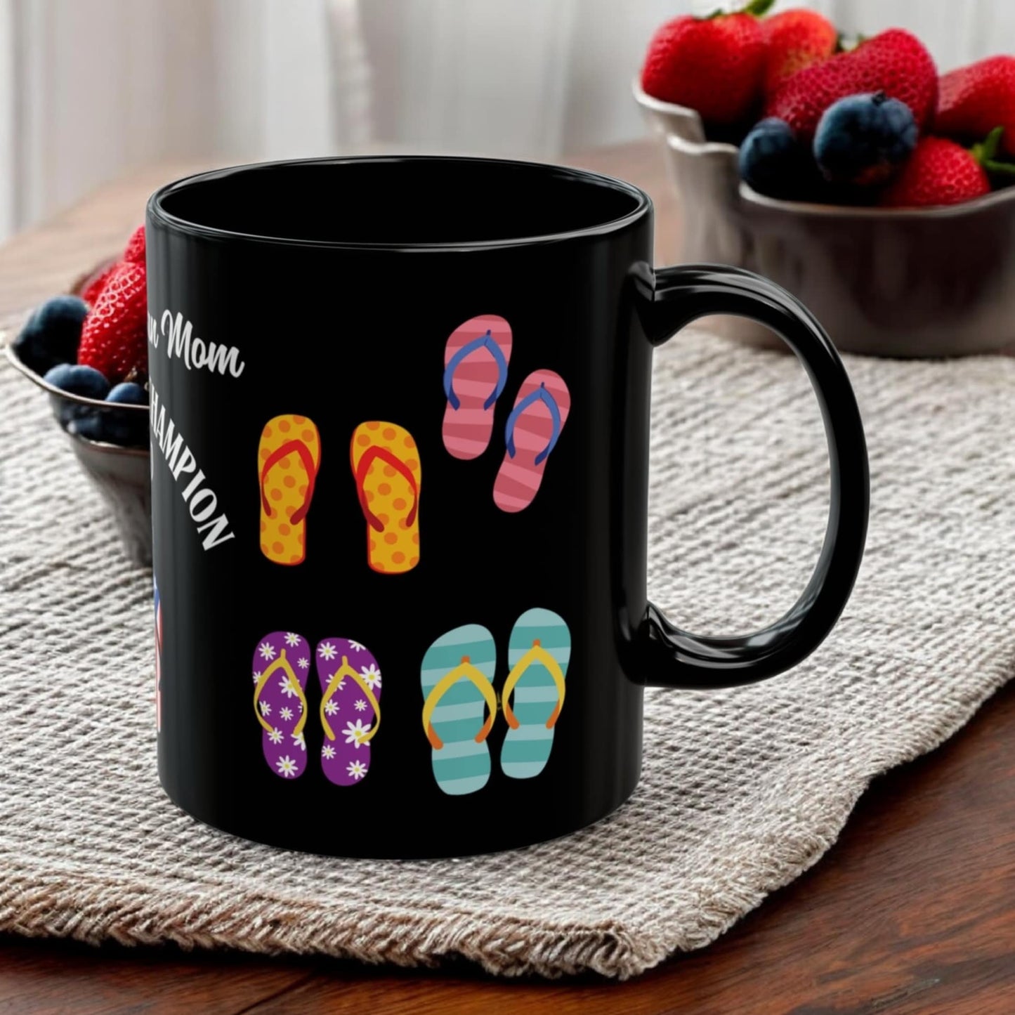 Puerto Rican Mom Chancla Champion Funny Mug | Black Coffee Cup, Flip Flop Graphics | Gift for Mom Mother Mother's Day