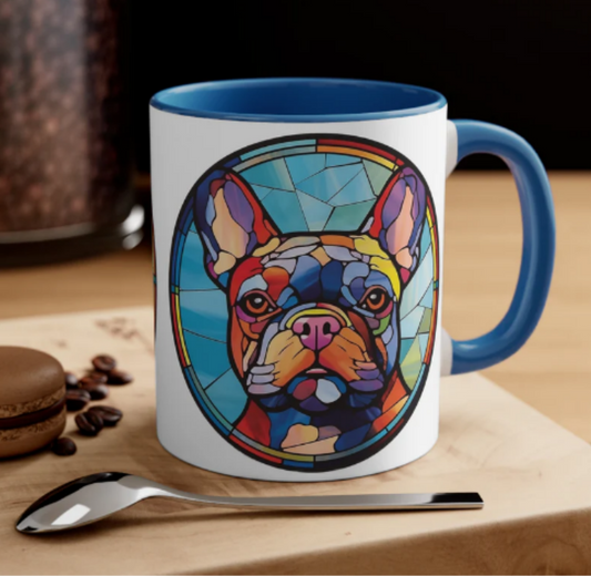 FRENCH BULLDOG MUG - STAINED GLASS COLORFUL DOG ART CUP | MUGSCITY23