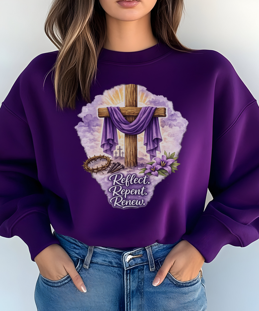 Lent REFLECT REPT RENEW Unisex Sweatshirt| Easter Advent Religious Christian Crewneck